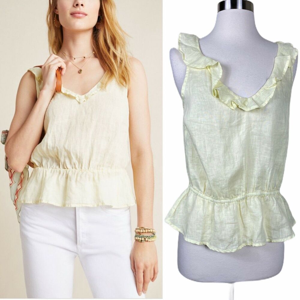 CLOTH & STONE Anthropologie Yellow Linen Peplum Sleeveless Blouse Medium NWT